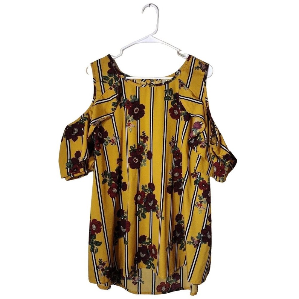Truth NYC Top Womens 2x Cold Shoulder Floral Ruffle